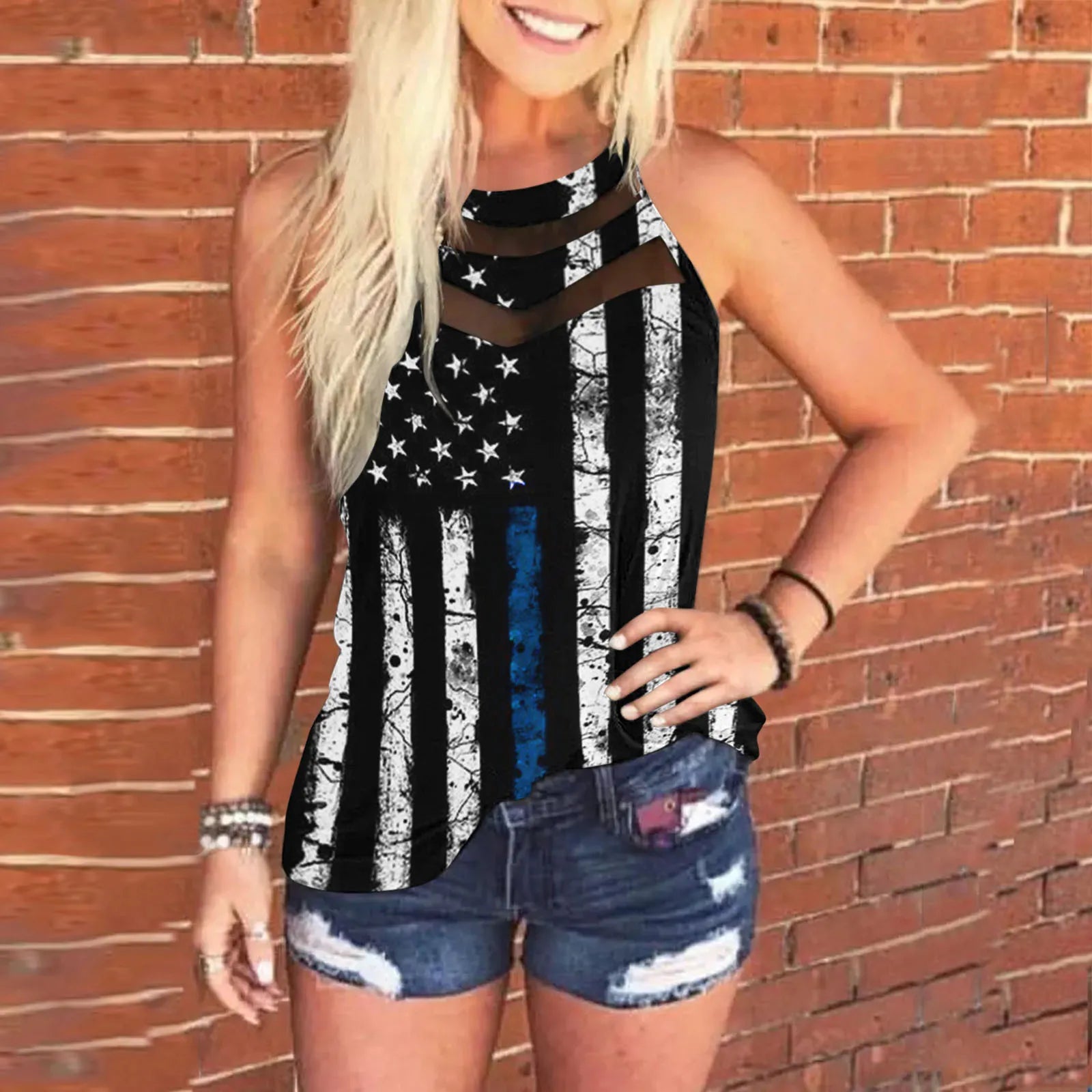 Women's Tanks Sexy 4th Of July Sleeveless Racer Back Neck Sling Daily Vest Summer Clothes Blouse Tops For Women Pulovers Tee Top